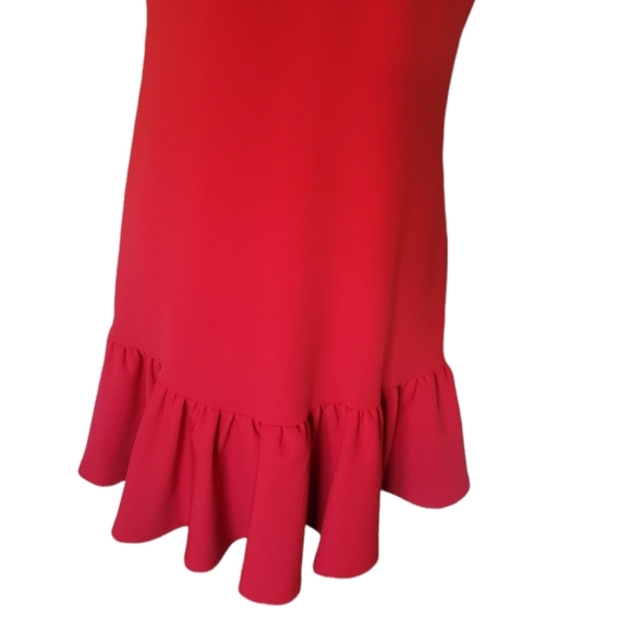 Betsey Johnson 90's Deep Red Ruffle Hem Sleeve Shift Dress - Picture 4 of 7